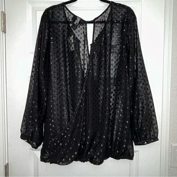 New, Lane Bryant Swiss Dot Balloon Hemline Faux Wrap Sheer Blouse Top - Picture 5 of 6